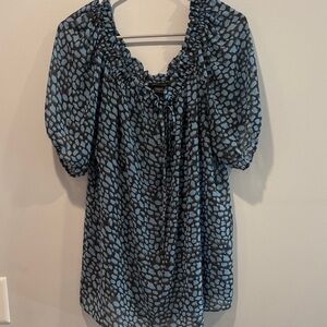 Moda International Black and Blue Patterned Top